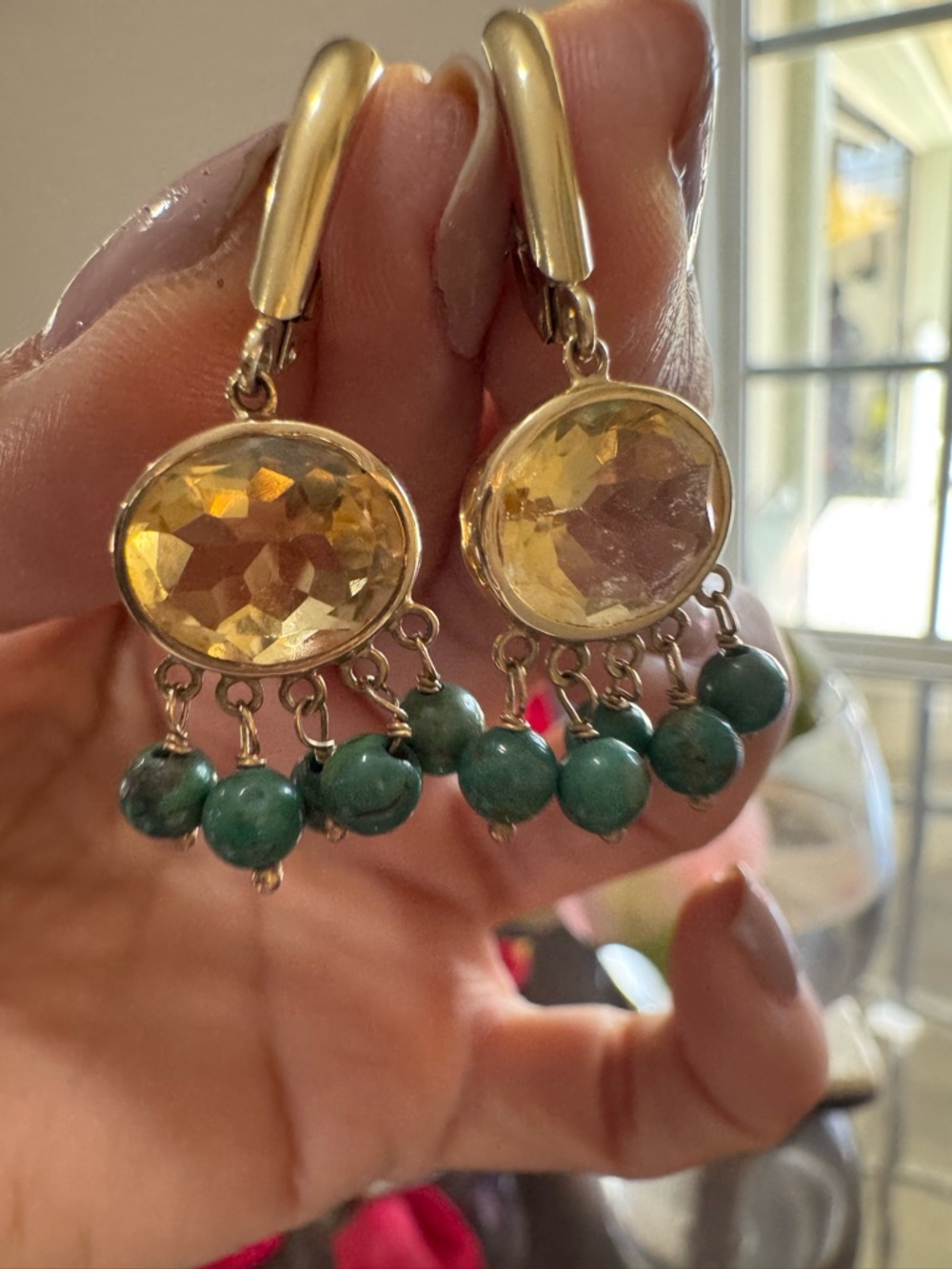 14K Yellow Gold Citrine Drop Earrings turquoise Fringe – Boho Artisan